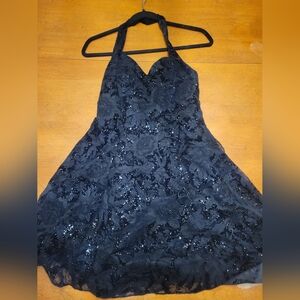 Vintage Black Velvet Halter Dress By Nite Kraze | Size 3/4 (EST:SMALL) 80's Era